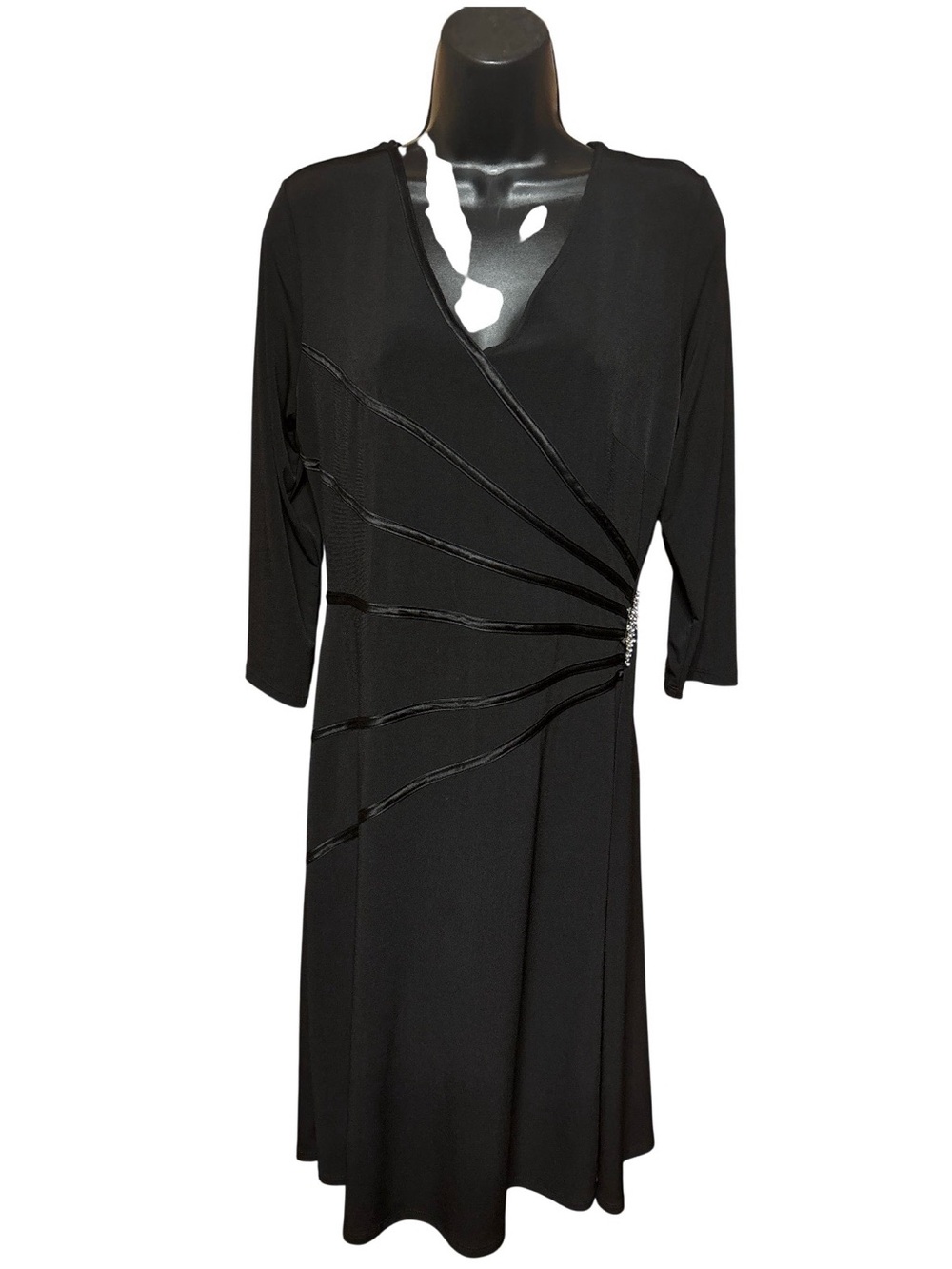 East 5th Black Long-Sleeve Wrap Dress with Ribbon Detail